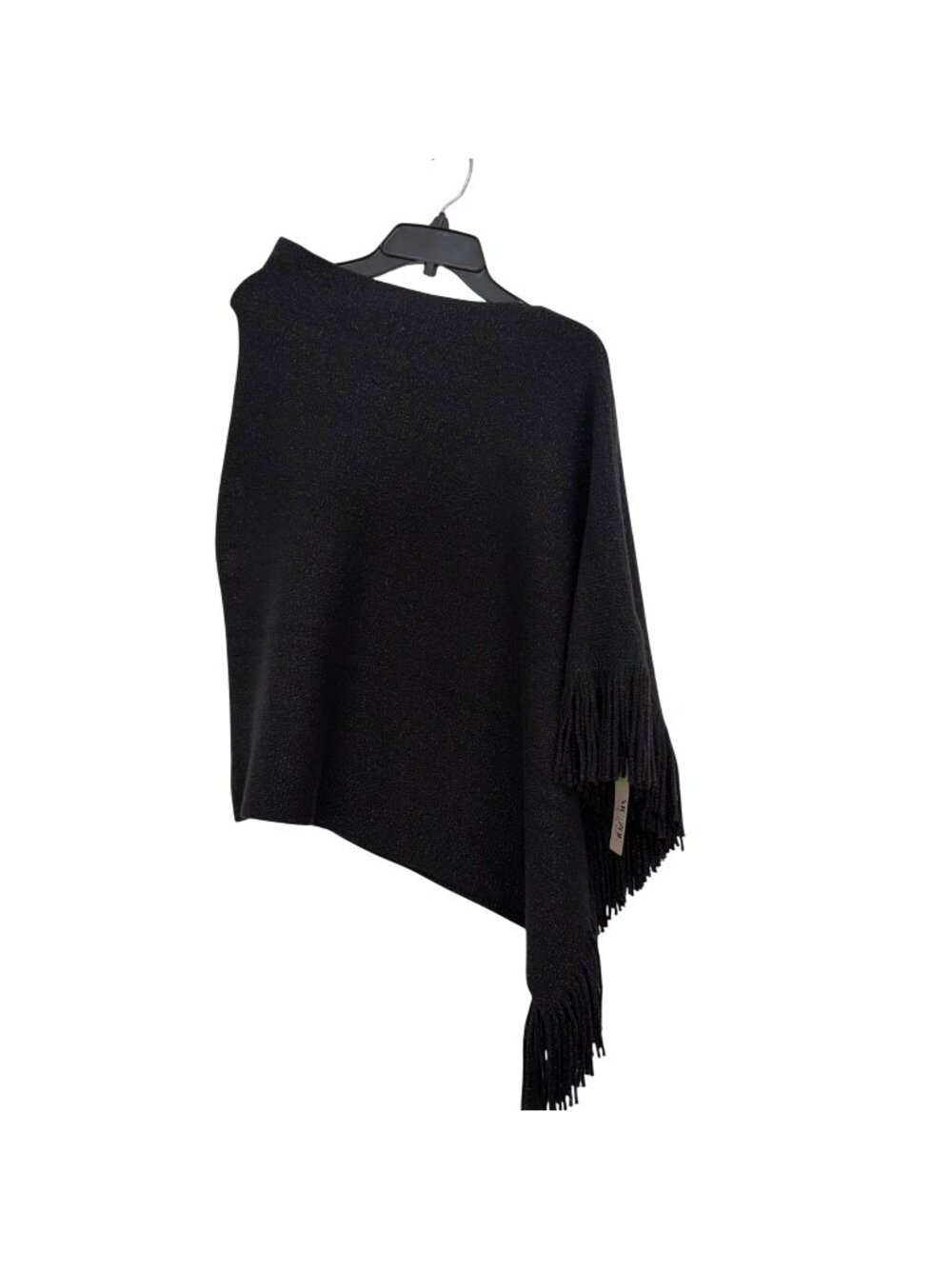 Nic+Zoe Black Fringe Knit Poncho With Metallic Accents O/S Mindfully Made